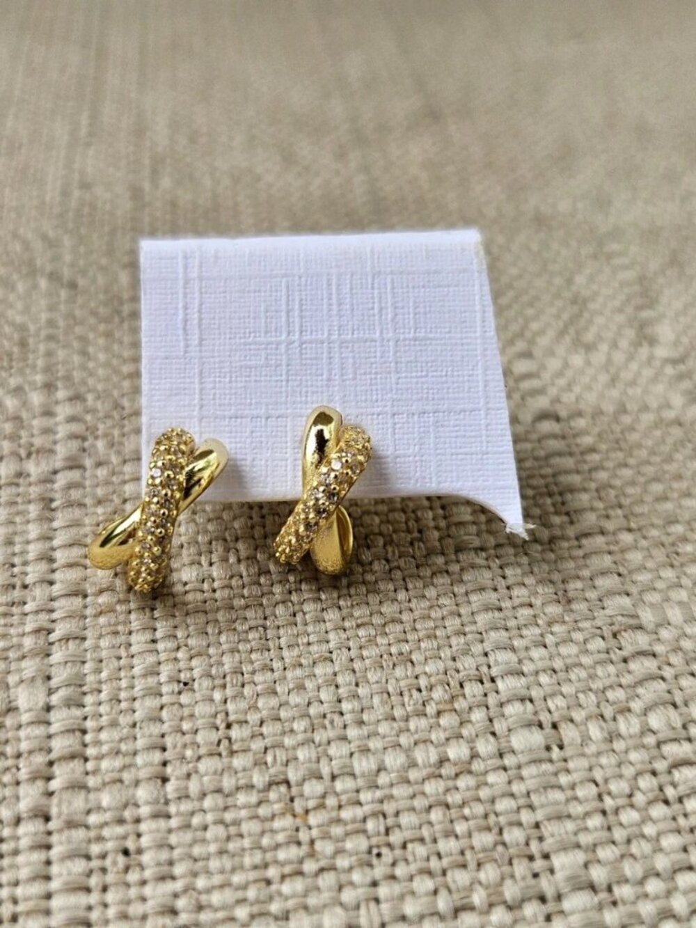 Gold Tone Twisted Hoop Earrings with Rhinestones Fashion Jewelry Stud Earrings - Picture 9 of 11